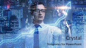  Presentation with virtual event - Amazing presentation theme having press line - businessman pressing virtual button backdrop and a light blue colored foreground