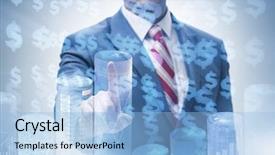  Presentation with data entry copy paste virtual assistant - Presentation theme consisting of press line - businessman pressing virtual button background and a light blue colored foreground