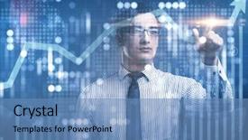  Presentation with realidad virtual - Audience pleasing slide deck consisting of press line - businessman pressing virtual button backdrop and a teal colored foreground