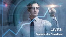  Presentation with virtual event - Colorful PPT layouts enhanced with press line - businessman pressing virtual button backdrop and a teal colored foreground