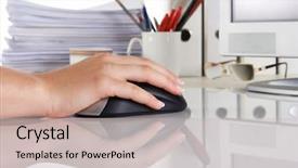  Presentation with computer - Cool new presentation theme with press line company - female hand on a computer backdrop and a  colored foreground