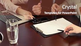  Presentation with conference - PPT theme having press meet - business conference close- up background and a tawny brown colored foreground