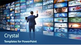  Presentation with photo collage for company behind the scen - PPT layouts with press meet - collage of photos with businessman background and a  colored foreground