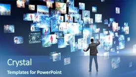  Presentation with collage - Presentation theme featuring press meet - collage of photos with businessman background and a ocean colored foreground