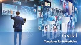  Presentation with photo collage for company behind the scen - Colorful PPT layouts enhanced with press meet - collage of photos with businessman backdrop and a  colored foreground