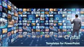  Presentation with photo collage for company behind the scen - Beautiful slides featuring press meet - collage of photos with businessman backdrop and a ocean colored foreground