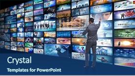  Presentation with photo collage for company behind the scen - Slides having press meet - collage of photos with businessman background and a ocean colored foreground