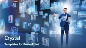  Presentation with collage - Presentation theme with press meet - collage of photos with businessman background and a  colored foreground