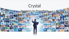  Presentation with collage - Slides featuring press meet - collage of photos with businessman background and a light blue colored foreground