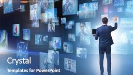  Presentation with photo collage for company behind the scen - Slide deck consisting of press meet - collage of photos with businessman background and a  colored foreground