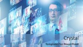  Presentation with photo collage for company behind the scen - Theme having press meet - collage of photos with businessman background and a  colored foreground