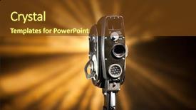  Presentation with press release - Colorful PPT layouts enhanced with press release - retro video camera backdrop and a tawny brown colored foreground