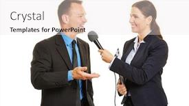  Presentation with journalist - Colorful PPT layouts enhanced with press-spokesman-of-a-company backdrop and a sky blue colored foreground