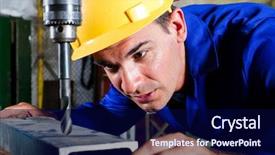  Presentation with press tool - Beautiful slides featuring press tool - male metal worker using drillpress backdrop and a navy blue colored foreground