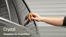  Presentation with press - Presentation design enhanced with press tool - worker applying tinting foil onto background and a gray colored foreground