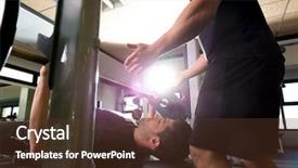  Presentation with weightlifting - Presentation design having press weightlifting man with personal background and a  colored foreground