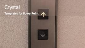  Presentation with elevator - Presentation design with pressed down - button of elevator at hotel background and a gray colored foreground
