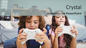  Presentation with siblings playing chess - Presentation theme having pressed down - close-up siblings with controllers playing background and a light gray colored foreground