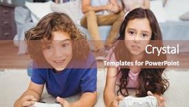  Presentation with video games playing - Theme featuring pressed down - close-up siblings with remote playing background and a coral colored foreground