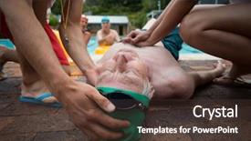  Presentation with unconscious mind - PPT layouts enhanced with pressed down - lifeguards pressing chest of unconscious background and a tawny brown colored foreground