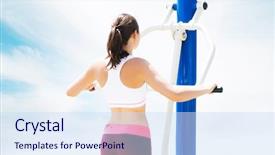  Presentation with hunting conceptual outdoor sports - Colorful slide set enhanced with pressed down - sporty and beautiful girl doing backdrop and a sky blue colored foreground