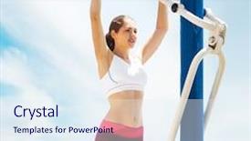  Presentation with hunting conceptual outdoor sports - Audience pleasing slide deck consisting of pressed down - young and sporty woman training backdrop and a  colored foreground