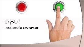  Presentation with finger - PPT theme consisting of pressing a green start button background and a white colored foreground