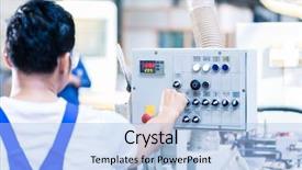  Presentation with cnc machine - Slide set with pressing buttons on cnc machine background and a light blue colored foreground