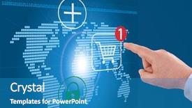  Presentation with world map - Slide set having pressing cart button on world background and a teal colored foreground