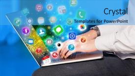  Presentation with ict modern laptop - Colorful slides enhanced with pressing modern laptop with mobile backdrop and a light blue colored foreground