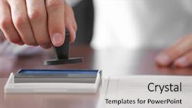  Presentation with notary - Cool new PPT theme with pressing stamp into ink pad backdrop and a light gray colored foreground