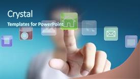  Presentation with touch screen - Beautiful PPT theme featuring pressing the touch screen display backdrop and a  colored foreground