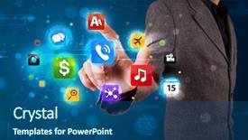  Presentation with collection agency - Slide deck with pressing various collection of button background and a  colored foreground