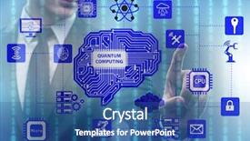  Presentation with quantum computing - Amazing presentation design having pressing virtual button in quantum backdrop and a ocean colored foreground