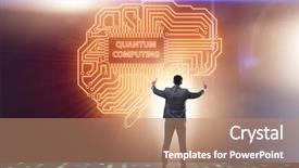  Presentation with quantum computing - Audience pleasing presentation theme consisting of pressing virtual button in quantum backdrop and a coral colored foreground