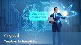  Presentation with quantum computing - Presentation theme enhanced with pressing virtual button in quantum background and a teal colored foreground