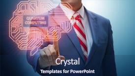  Presentation with quantum computing - Slides consisting of pressing virtual button in quantum background and a navy blue colored foreground