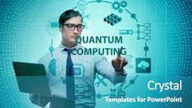  Presentation with quantum computing - Cool new presentation theme with pressing virtual button in quantum backdrop and a teal colored foreground