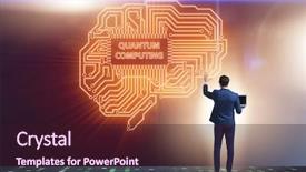  Presentation with quantum computing - Slide deck enhanced with pressing virtual button in quantum background and a wine colored foreground