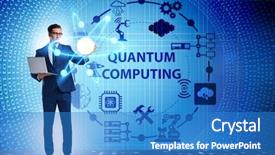  Presentation with quantum - Slide set consisting of pressing virtual button in quantum background and a teal colored foreground