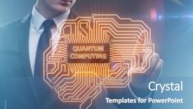  Presentation with quantum computing - Slide deck having pressing virtual button in quantum background and a teal colored foreground