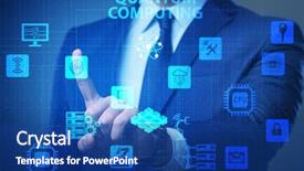  Presentation with quantum computing - Slide set featuring pressing virtual button in quantum background and a ocean colored foreground