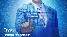  Presentation with quantum computing - PPT theme enhanced with pressing virtual button in quantum background and a teal colored foreground