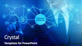  Presentation with quantum - Presentation design consisting of pressing virtual button in quantum background and a navy blue colored foreground