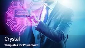  Presentation with quantum computing - Colorful theme enhanced with pressing virtual button in quantum backdrop and a navy blue colored foreground