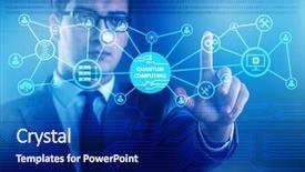  Presentation with quantum computing - Theme featuring pressing virtual button in quantum background and a navy blue colored foreground