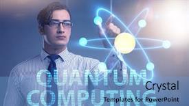  Presentation with quantum computing - Colorful PPT theme enhanced with pressing virtual button in quantum backdrop and a light blue colored foreground
