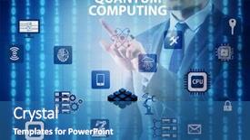  Presentation with quantum - Audience pleasing slide deck consisting of pressing virtual button in quantum backdrop and a teal colored foreground