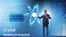  Presentation with quantum computing - Cool new PPT layouts with pressing virtual button in quantum backdrop and a teal colored foreground