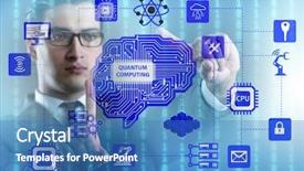  Presentation with quantum computing - Amazing PPT theme having pressing virtual button in quantum backdrop and a teal colored foreground